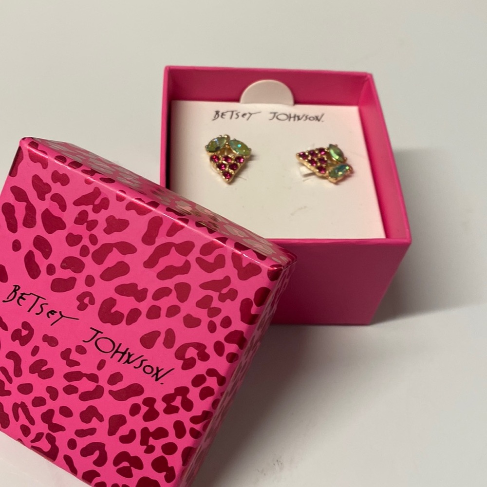 Betsey Johnson pierced earrings pink grapes with green leaves